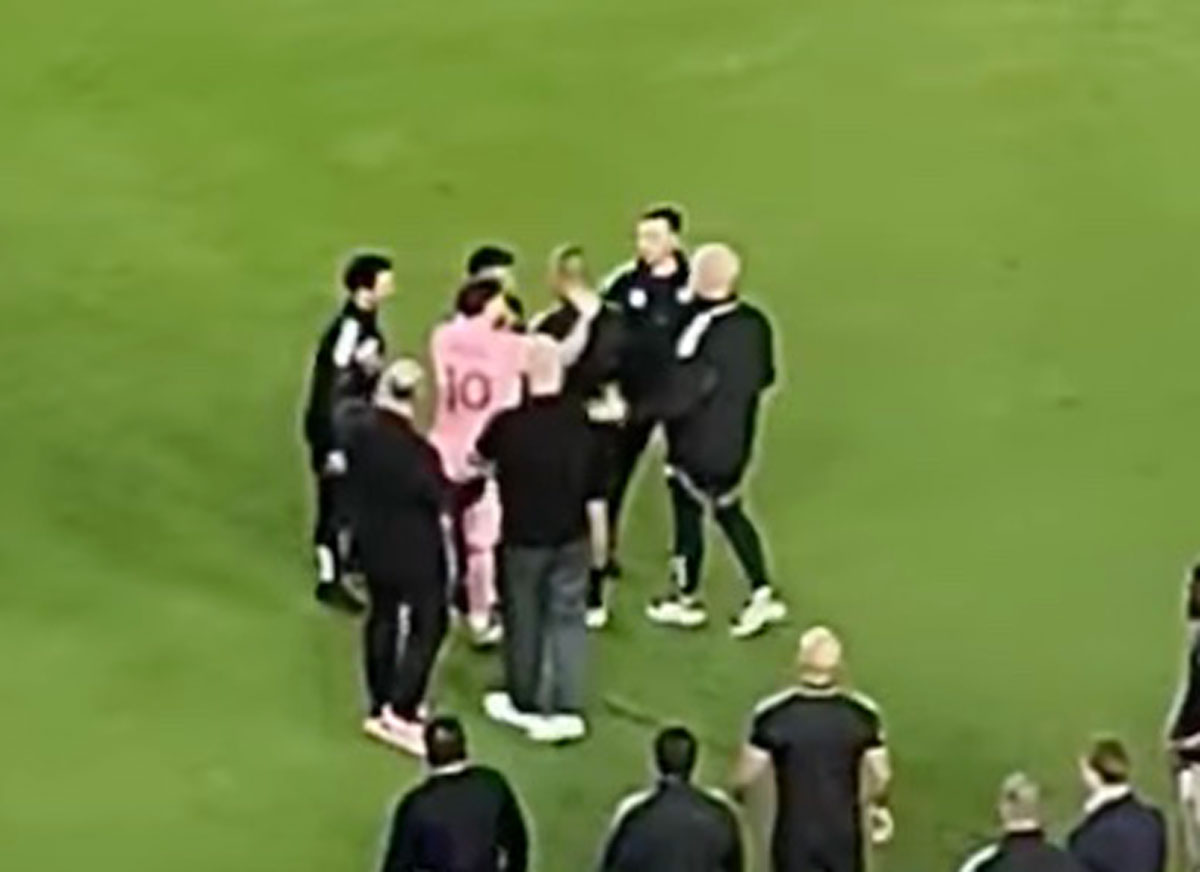 VIDEO: Lionel Messi Grabs Back Of NYC FC Assistant Coach Mehdi Ballouchy’s Neck