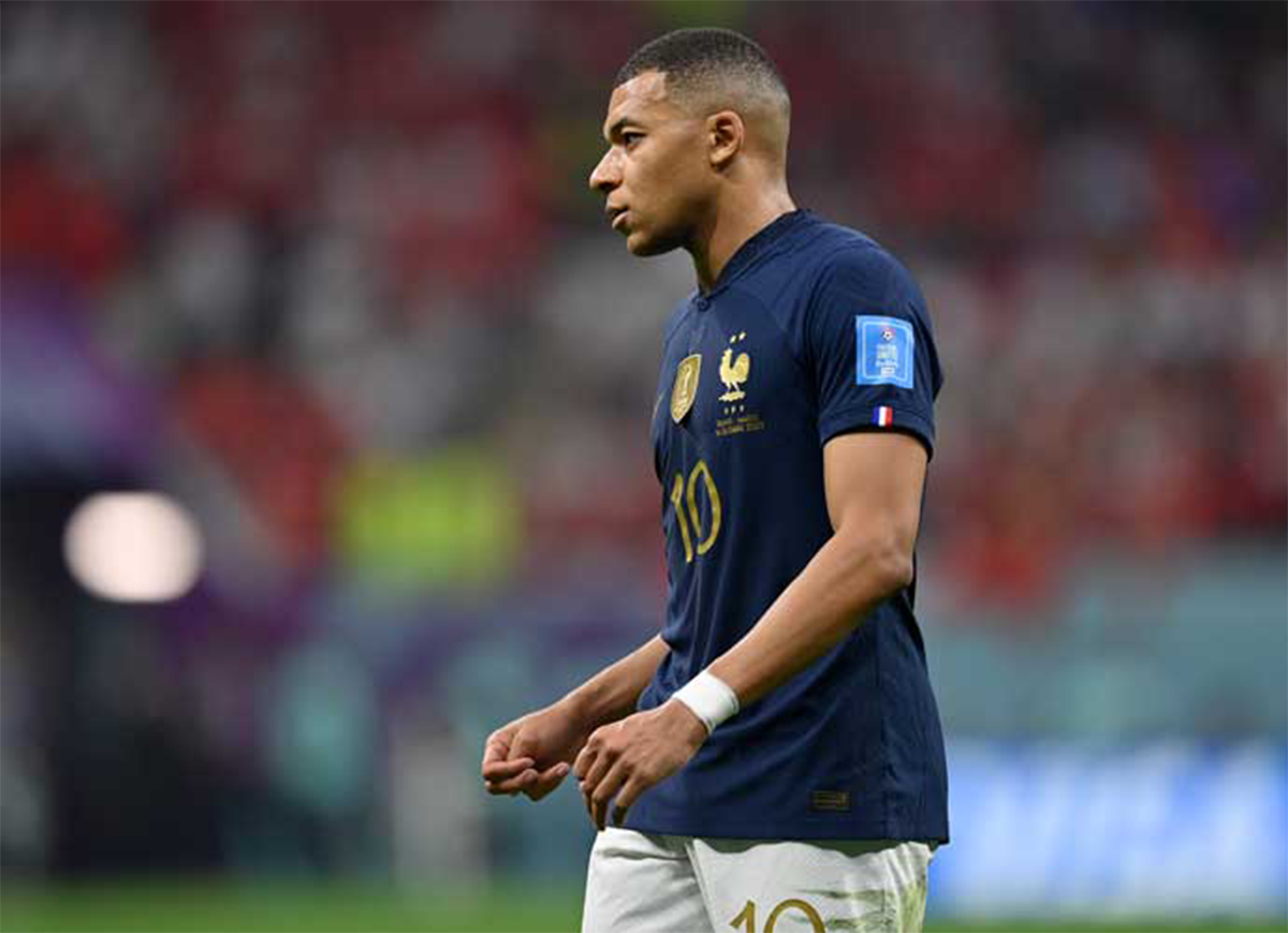 AL KHOR, QATAR - DECEMBER 14: Kylian Mbappe of France looks on during the FIFA World Cup Qatar 2022 semi final match between France and Morocco at Al Bayt Stadium on December 14, 2022 in Al Khor, Qatar. (Photo by Dan Mullan/Getty Images)