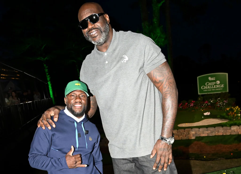 5’2” Kevin Hart Poses With 7’1” Shaquille O’Neal, Serves As Caddie For Bryson DeChambeau During Masters Par 3