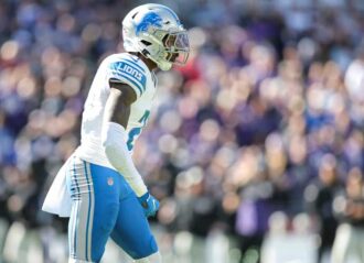 BALTIMORE, MARYLAND - OCTOBER 22: Tracy Walker III #21 of the Detroit Lions reacts during an NFL football game between the Baltimore Ravens and the Detroit Lions at M&T Bank Stadium on October 22, 2023 in Baltimore, Maryland. (Photo by Michael Owens/Getty Images)