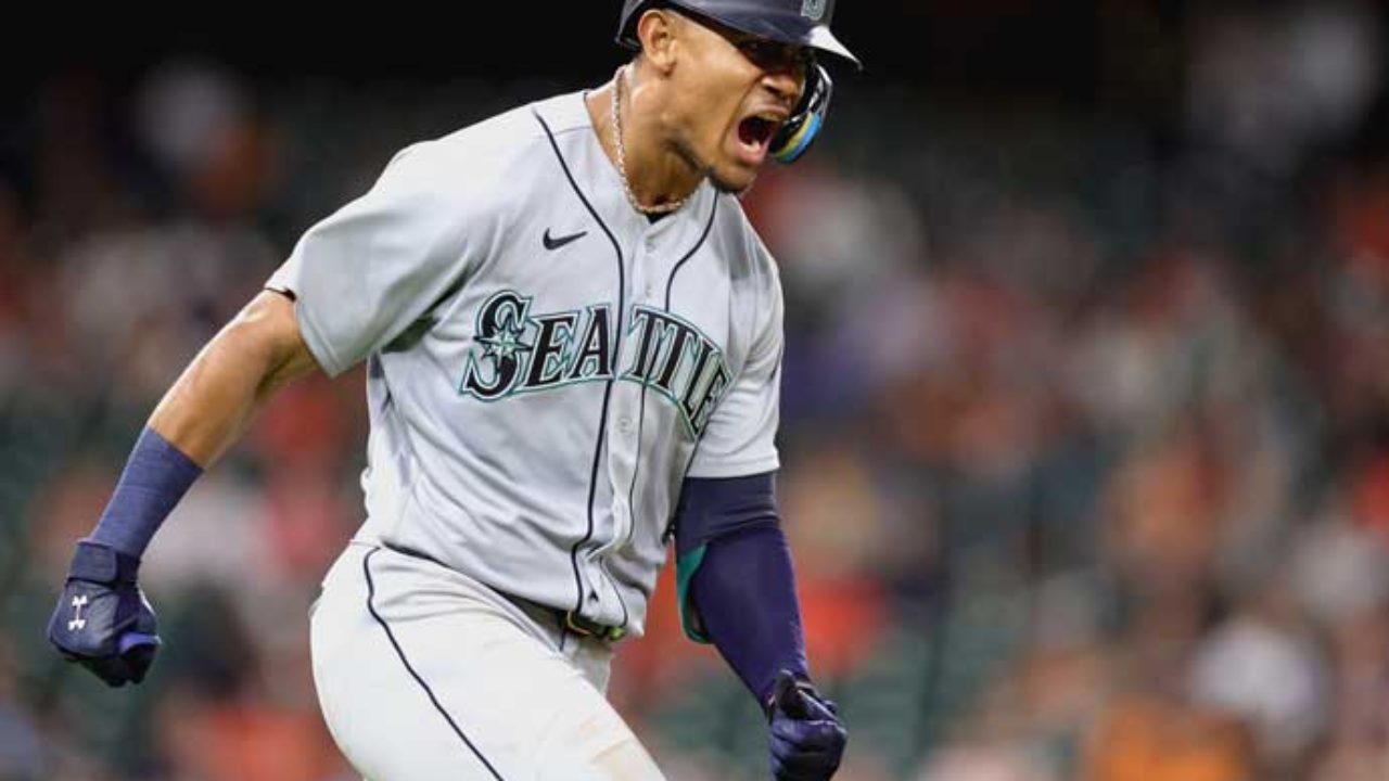 Julio Rodriguez of the Seattle Mariners poses for a photo during